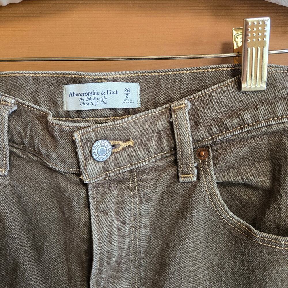 Abercrombie & Fitch Jean Brown 90s Straight Ultra High Rise 26 2 Denim Boho Pant - Picture 3 of 5